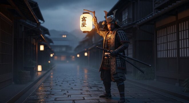 Samurai holding lantern