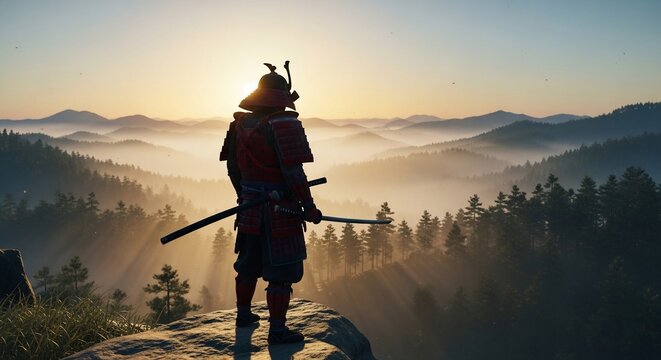 Samurai warrior silhouette landscape