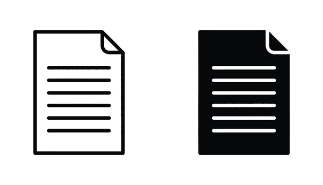 Document file icon set with lined text lines in high quality vector style for file management and office administration user interface design systems