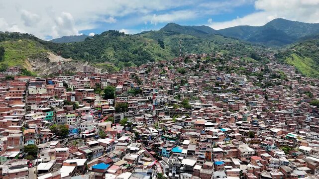 Drone View of Medell&iacute;n Colombia &ndash; Comuna 13, Cable Cars and Escobar Era Legacy