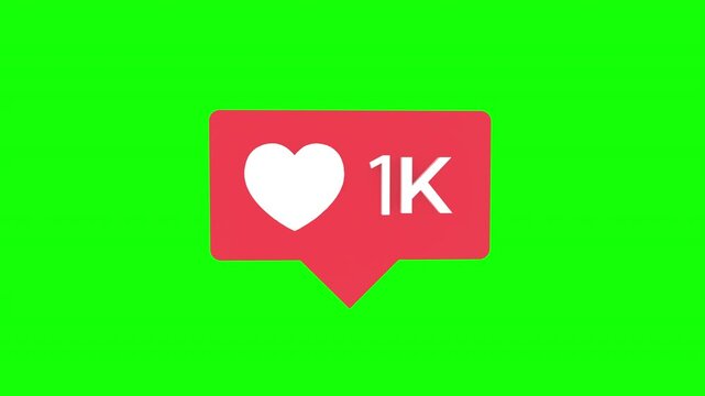 notification indicating that a post has received 1,000 likes, represented by a heart icon and the number 1k with alpha channel.