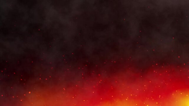 glowing loopable fire animation, dark smoke with whirling embers, intense heat and powerful atmosphere