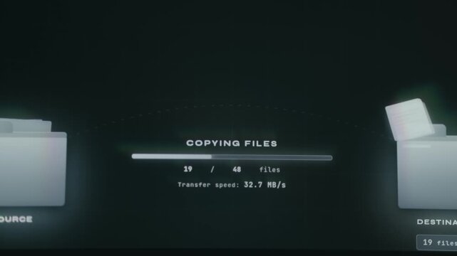File transfer process with a progress bar, copying files