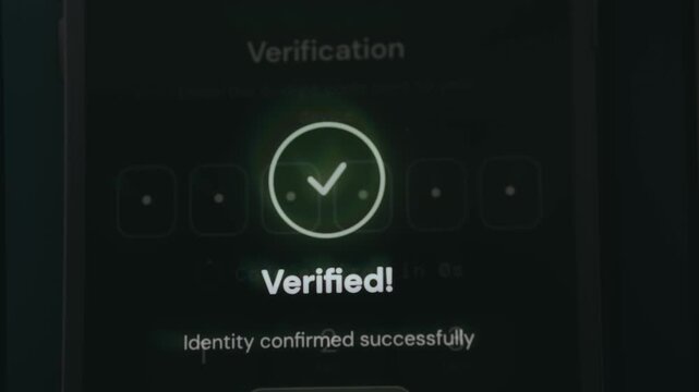 Verification confirmation screen, the identity has been successfully confirmed after entering the security code