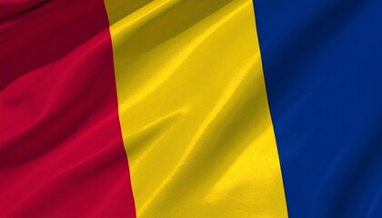 Fototapeta premium A tricolor flag of red, yellow, and blue stripes, symbolizing history, unity, resilience, and Romania’s enduring cultural pride and national identity.