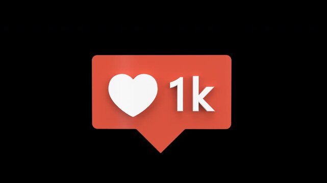 notification indicating that a post has received 1,000 likes, represented by a heart icon and the number 1k with alpha channel.