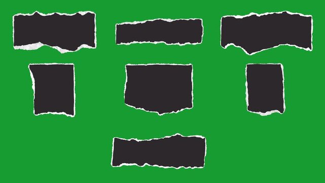 Hand-Drawn Black Torn Paper Lower Thirds | Ripped Paper Text Box Elements green screen | Minimalist Paper Strip Graphics hand drawn animation