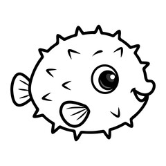 Cartoon Illustration of Funny Blowfish Outline © platinka
