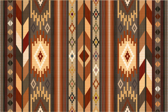 Seamless Southwestern Geometric Pattern with Earth Tone Tribal Stripes