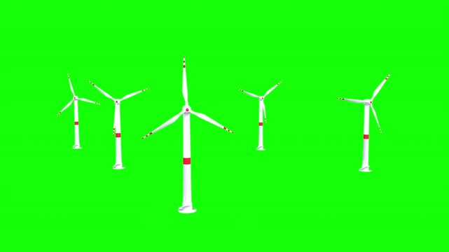 The animation rotating wind turbines emphasizing renewable energy, sustainability, and clean electricity generation with alpha channel.