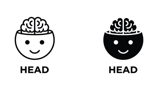 Human head with exposed brain icon set in outline and solid black style for education and mental health concept vector illustration