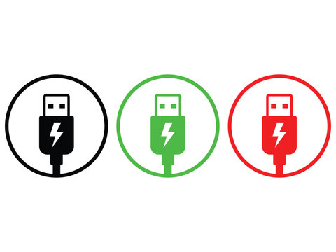 USB charging connector power vector graphic set