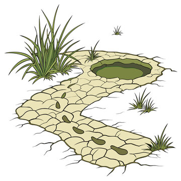Desert patch with footprints and sparse vegetation illustration high quality professional