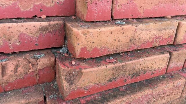 Close-up of rustic red brick wall texture background