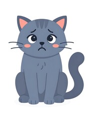 Fototapeta premium A cartoon grey cat with a displeased expression