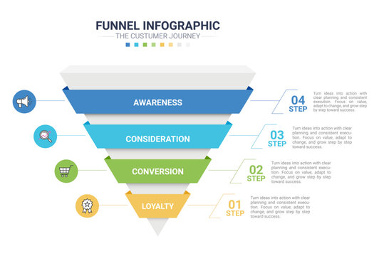Modern Funnel Step Business Infographic with Marketing Conversion Process Diagram Template Background