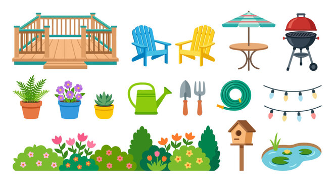 backyard garden elements vector illustration with white background