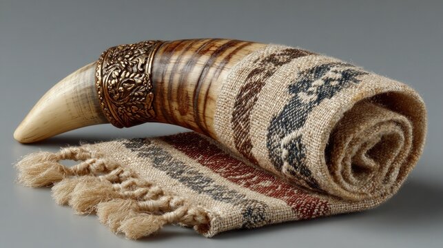 Shofar horn on clean white background, representing Rosh Hashanah traditions