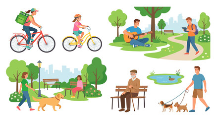 Fototapeta premium people enjoying outdoor activities in the park vector illustration