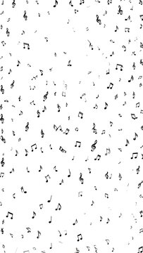 A white background with scattered small black music notes