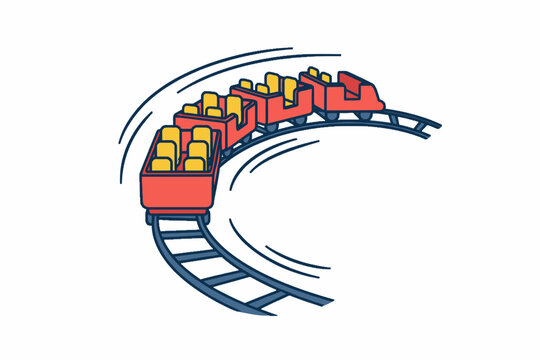 Roller Coaster Train Speeding on Track Vector Illustration