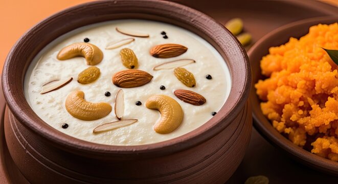 Traditional indian dessert a close up of rich creamy makhan bhog and halwa
