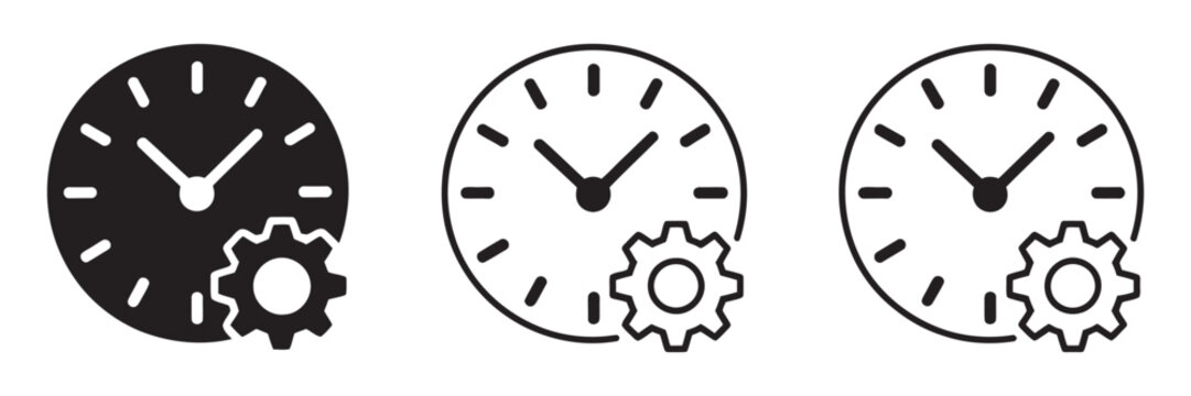 Time management thin line and solid icon set, multi series web minimal icon collection, productivity planning symbols