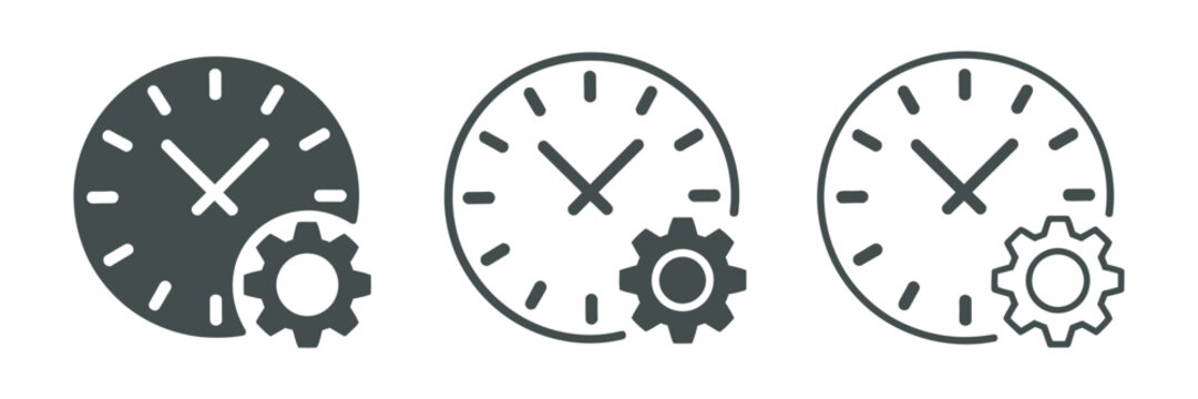 Time management thin line and solid icon set, multi series web minimal icon collection, productivity planning symbols