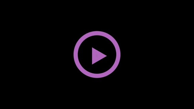 Purple Play Button Icon in Circular Neon Ring on Black Background