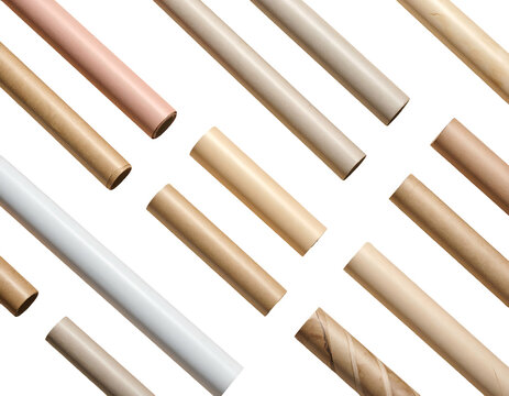 Rows of empty tubes in various neutral colors and textures