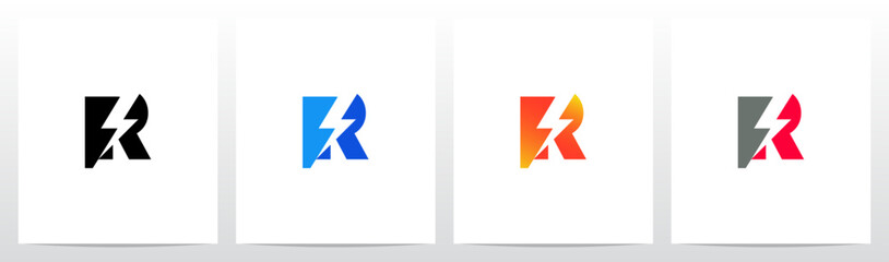 Obraz premium Thunder Bolt Lightning Cut Slice Letter Initial Logo Design R
