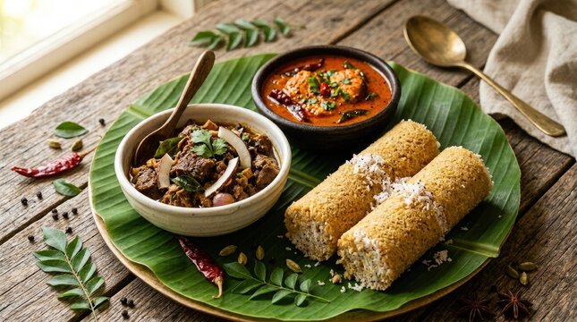 Authentic south indian cuisine a flavorful spread on a banana leaf