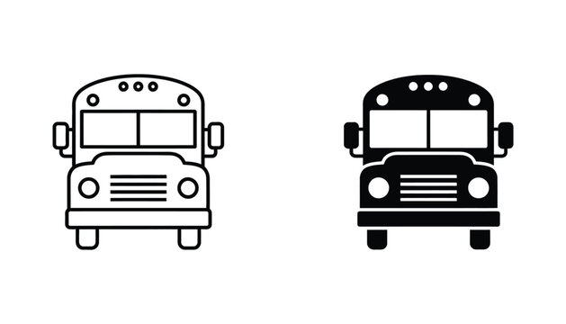 School bus front view vector icon set for transportation education and student safety branding graphics