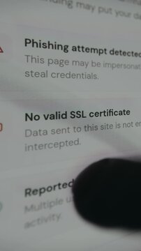 Warning of a phishing attempt detected, No Valid SSL certificate