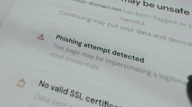 Warning message showing possible phishing attack on the current website