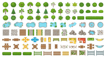 top down view park and garden elements vector illustration set © PROMA