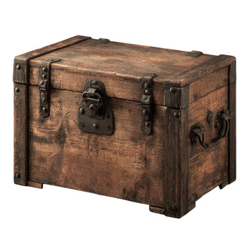 Vintage wooden chest, antique trunk, rustic storage box, brown wood isolated PNG with Transparent Background