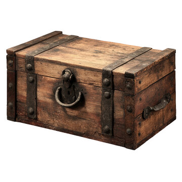 Vintage wooden chest, antique trunk, rustic storage box, old treasure chest isolated PNG with Transparent Background