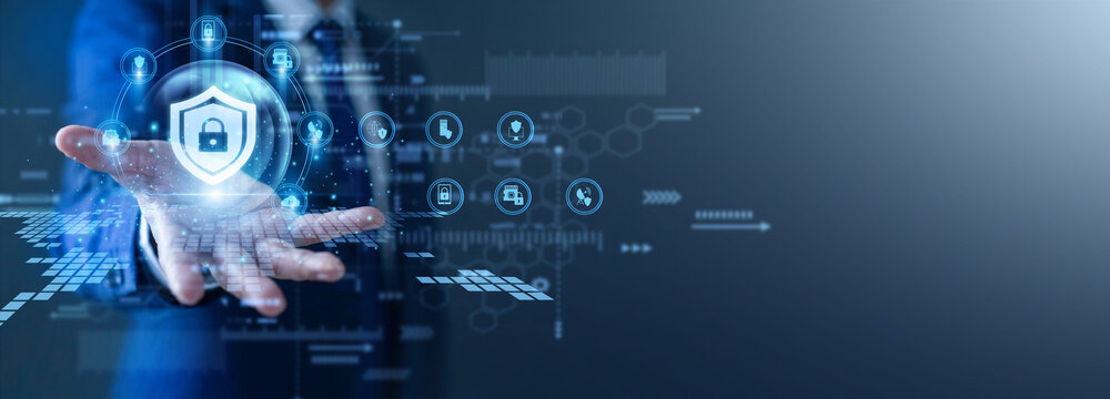 Safety officer monitors feed. Guard with a glow the hand Protection And Security network system. Modern surveillance protocols ensure public safety and safeguard valuable corporate assets daily.