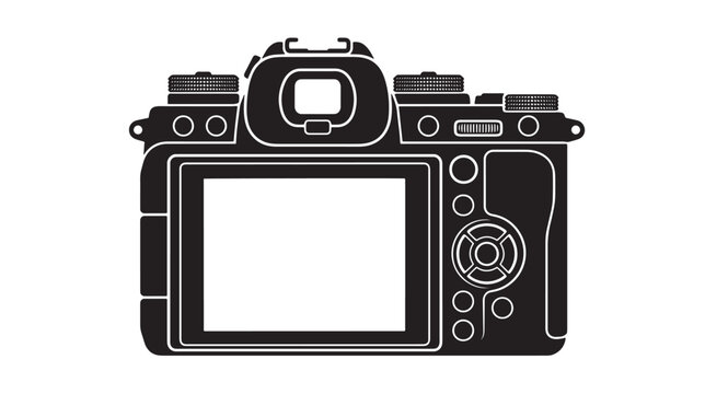 Professional mirrorless camera back view vector, digital SLR camera silhouette with blank LCD screen, modern photography equipment icon