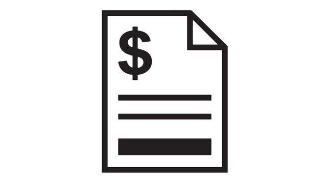 Minimalist invoice icon vector, professional financial document with dollar sign, black and white business billing statement symbol for web design