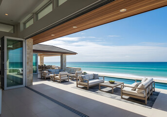 Fototapeta premium Modern Beachfront Living Space with Ocean View