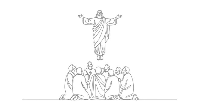 Jesus Christ standing above disciples.