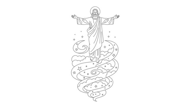 Jesus Christ standing on clouds.