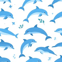 Fototapeta premium A pattern of cartoonish blue dolphins and aquatic elements