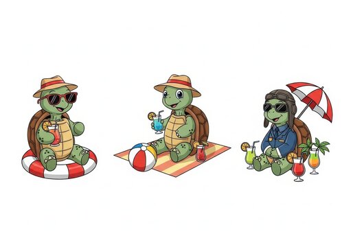 Charming turtles enjoying a fun beach vacation together