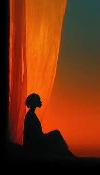 Silhouette of a woman against golden drapery evoking introspection and peace