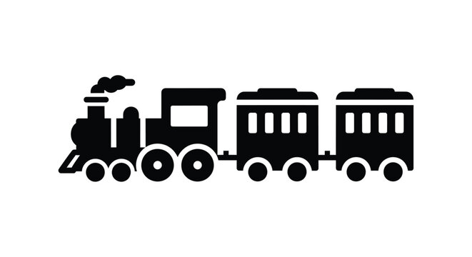 Black silhouette of a toy steam train with three carriages