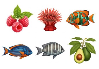 Fototapeta premium Colorful assortment of fruits, fish, and sea life