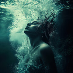 Fototapeta premium Underwater portrait with bubbles and flowing hair